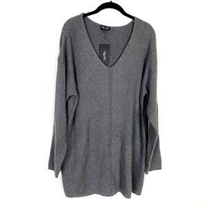 City Chic Sweater Plus Size 20 L Gray Jumper Simple V-neck Ribbed Charcoal Marle